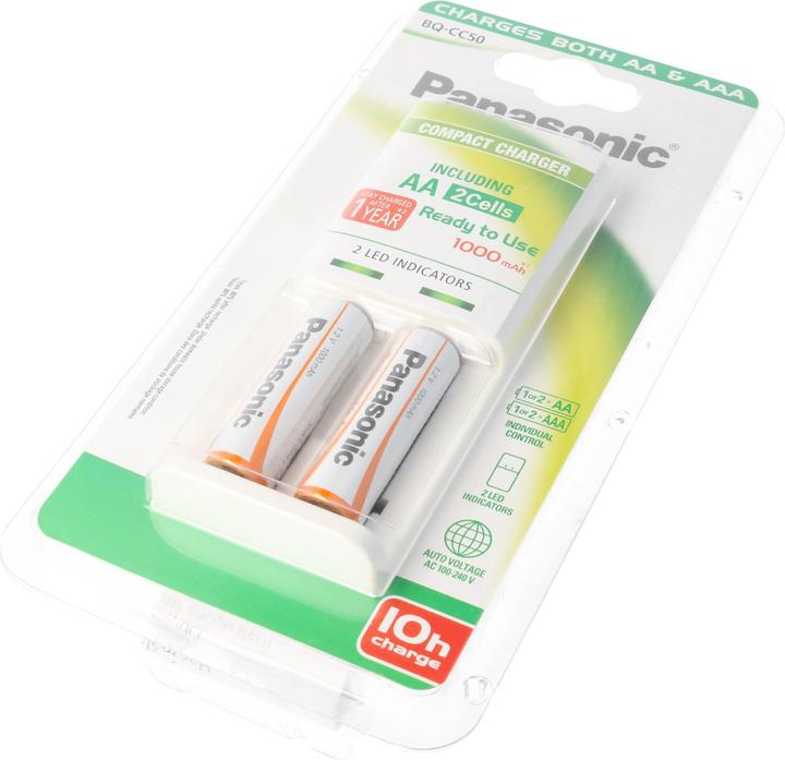 Produktbild Panasonic Compact Charger BQ-CC50 (2 Stk., AA, 1000 mAh, Ladegerät inkl. Akku)