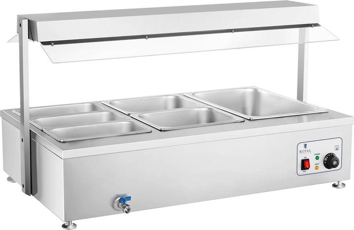 Produktbild Royal Catering Bain Marie Speisenwärmer Wärmetheke Gastro 2.900 W 6 Behälter + Fleischaufsatz