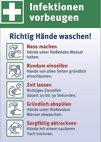 Produktbild Marahrens Rettungszeichen, VE 10 Stk, Infektionen vorb.: Richtig Hände waschen!,148x210mm