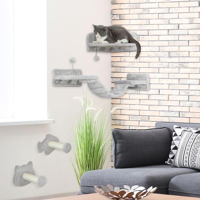Actual product image Swisshandel24 Katzen Kletterwand Set, 4-tlg. Katzenmöbel Sisal, für Katzen bis 5 kg, Hellgrau (Light grey)