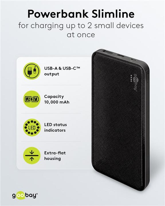 Actual product image Goobay Powerbank Slimline 10.000 mAh (10000 mAh, 37 Wh)