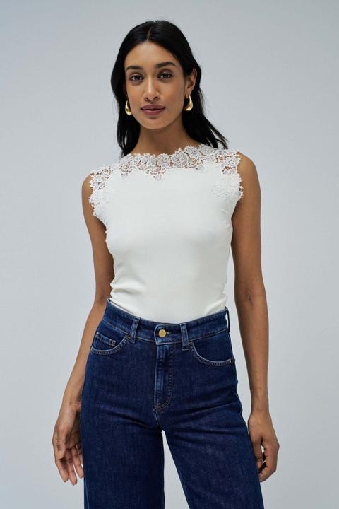 Salsa Jeans Top Boat Neck Top With Lace Detail (M)