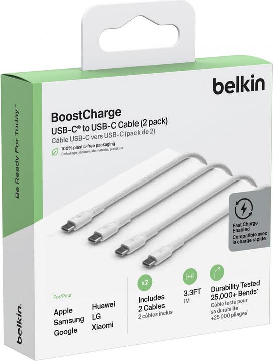 Produktbild Belkin USB-C to USB-C PVC White 1m Twin Pack (1 m, USB 2.0)