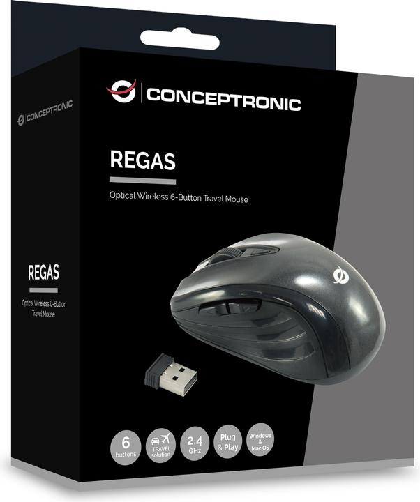 Produktbild Conceptronic Optical Wireless 6-Tasten Travel USB Maus sw (Kabellos)