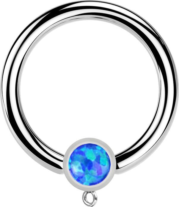Actual product image Star Piercing Micro Closure Ring silver with cylinder opal blue Ring for pendant (Surgical steel 316L, without brass)