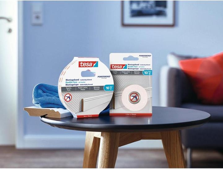 Produktbild tesa Montageband für Tapete & Putz, doppelseitiges Montageklebeband (19 mm)