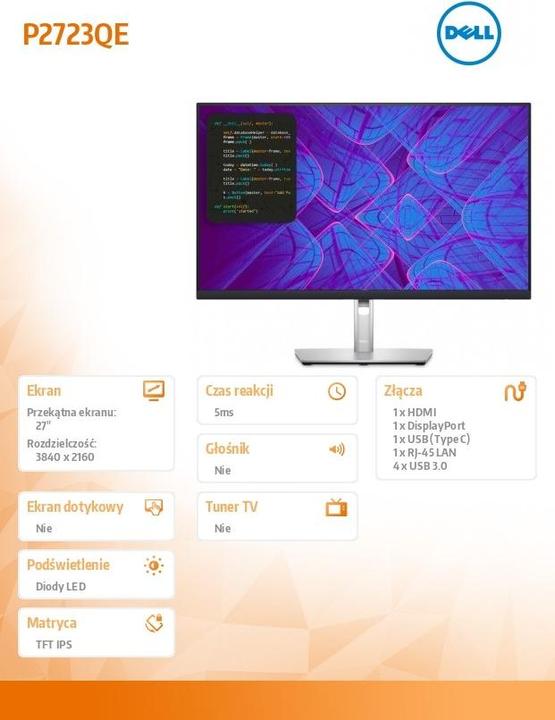 Actual product image Dell P2723QE (3840 x 2160 Pixels, 27")