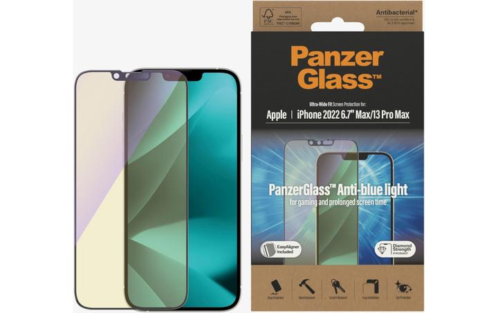 Actual product image PanzerGlass Screen Protector Ultra Wide Anti Bluelight iPhone 14 Plus (1 Piece, Apple iPhone 13 Pro Max, Apple iPhone 14 Plus)