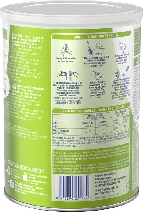 Nährwerte und Zutaten Beba Bio 18+ (800 g, ab 18 Monaten)