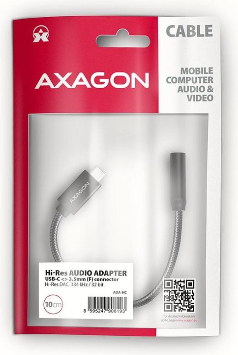 Actual product image Axagon ADA-HC USB-C Hi-Res Audio adapter - 3.5 mm jack, 32 bit, 384 kHz (USB-C)