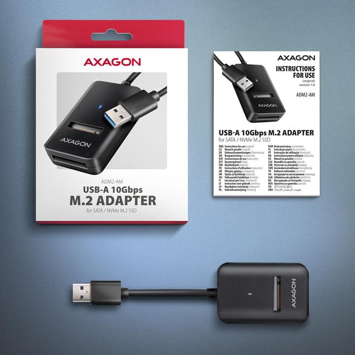 Actual product image Axagon Other Computer Accessory ADM2-AM USB-A 10Gbps - M.2 NVMe&SATA SSD adapter, 10cm USB-A (M.2)