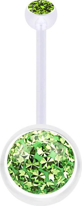 Star Piercing Banane transparent mit Kugel Kristall hellgrün und Kugel Kristall hellgrün Epoxy Schutzschicht (ohne Messing, Bioflex)