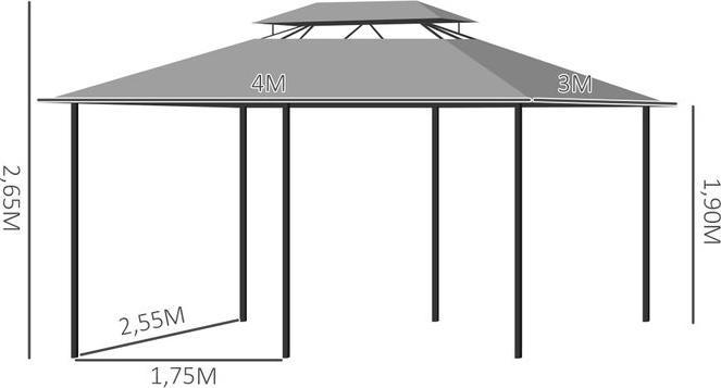 Immagine prodotto Swisshandel24 Padiglione 3x4m con 6 sezioni laterali e doppio tetto grigio scuro (300 cm, 400 cm)