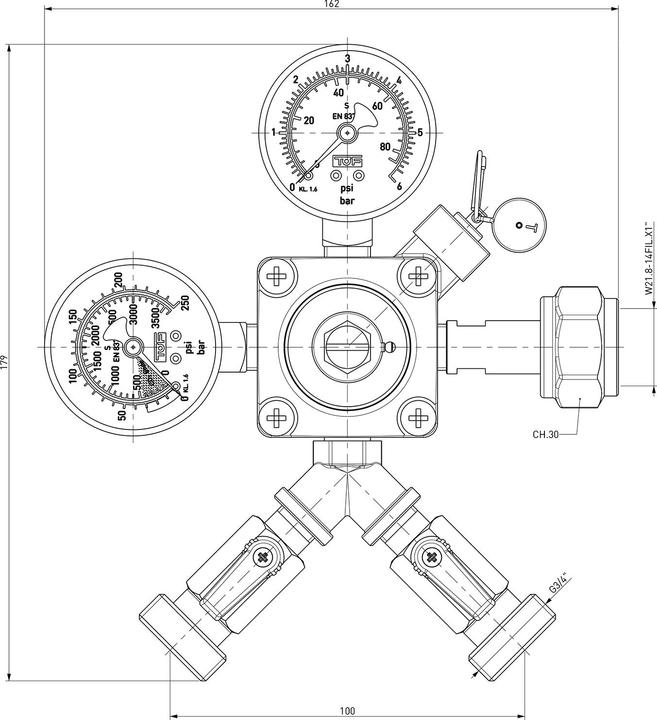 Produktbild Ich-zapfe Druckminderer, Druckregler - CO2 für Bier Zapfanlage 3 bar, 2-leitig