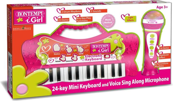 Produktbild Bontempi Mini Butterfly Tastatur mit Karaoke Mikrofon - Pink