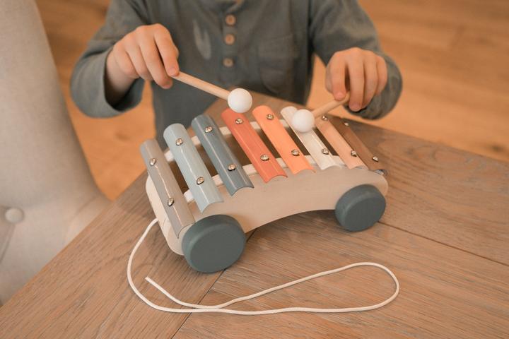 Actual product image Activity Board Little Tribe Pull Along Wooden Xylophone Car, Musical Pull Along Toy, musical