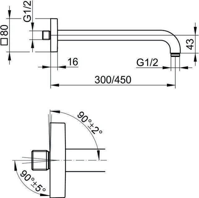 Actual product image Keuco Shower arm EDITION 300 Rosette angular Ausldg 300mm vc