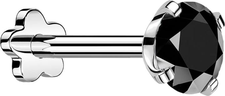 Star Piercing Micro Threadless Labret Blume silber mit Kristall schwarz gefasst (Titan G23, ohne Messing)