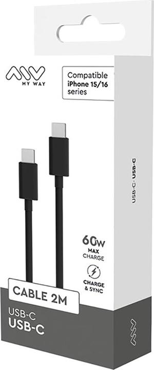 Actual product image My Way Cable USB-C USB-C 2m Noir Apple Iphone 15 (2 m, USB 3.2 Gen 1)