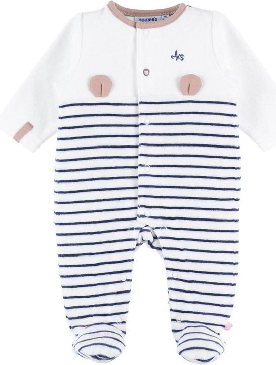 Actual product image Noukies Romper suit velour striped with bear ears ecru/navy size 74 (74)