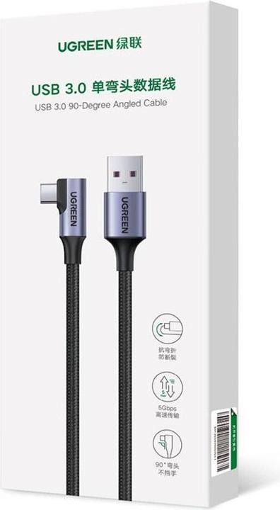 Actual product image Ugreen Angle cable USB to USB-C US385, 3A, 1m (black) (1 m, USB 3.0)