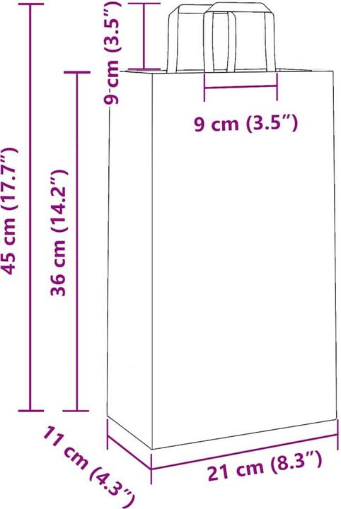 Produktbild VidaXL Kraftpapiertüten 50 Stk. mit Henkel Blau 21x11x36 cm Papiertüte (Geschenktüte, 50 x)