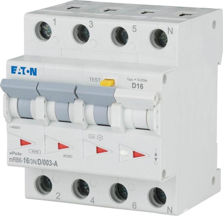 Image du produit Eaton 120672 - interrupteur FI/LS, Char. D, type A, 16 A, 30 mA, 3 + N (MRB6-16/3N/D/003-A)