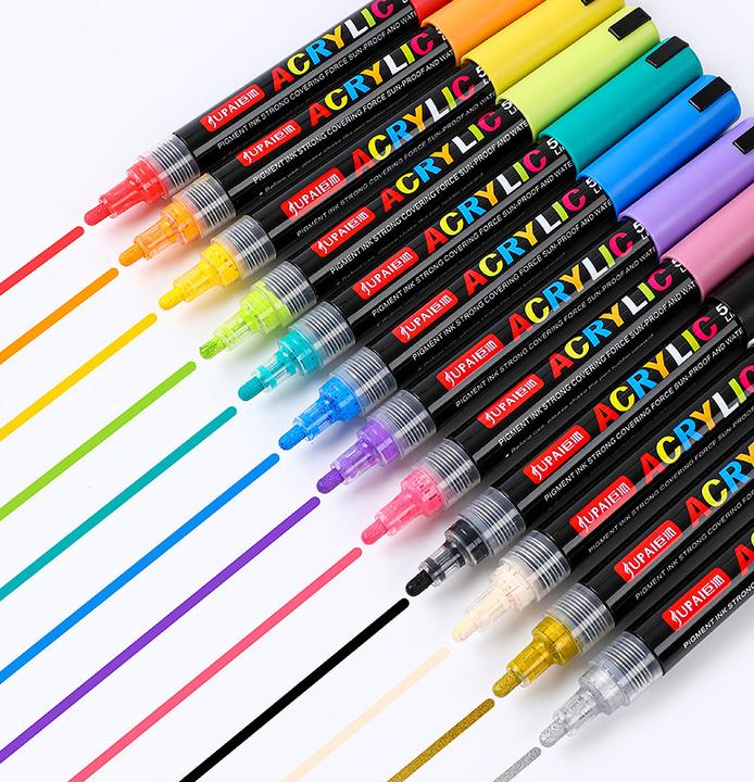 Actual product image I Am Creative Wasserfeste Acryl Permanent Marker Pigment Stifte 4mm 24er Set (Colored, 24 x)