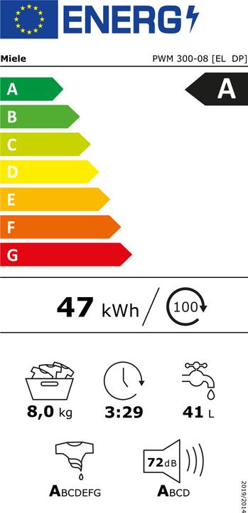 Energy Label Miele PWM 300-08 CH (EL DP) 11646370 (8 kg, Right)