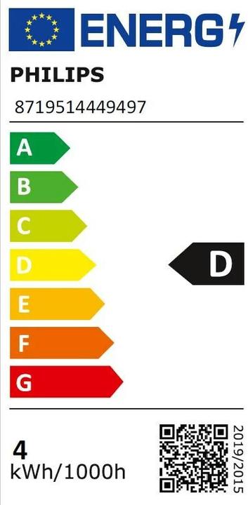 Energie-Label Philips Professional MST LEDcandle 3,4-40W/927 E14 klar Kerze 470lm DIMTONE windst. D,4kWh/1000 (E14, 3.40 W, 470 lm, 1 x, D)