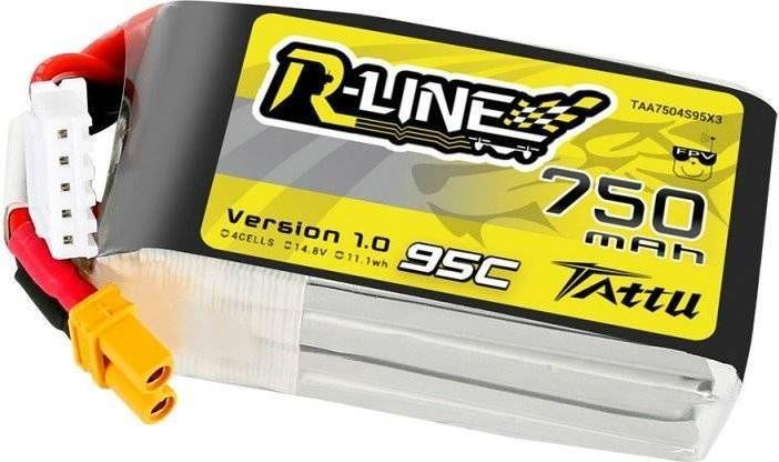 Actual product image Tattu R-Line 750mAh 14.8V 95C 4S1P JST-XHR Battery (14.80 V, 750 mAh)
