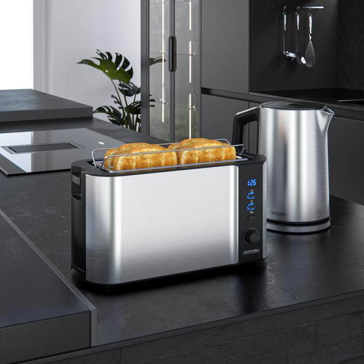 Actual product image Arendo Breakfast set, stainless steel kettle 1.5l temperature selection & 4-slice long slot toaster, silver