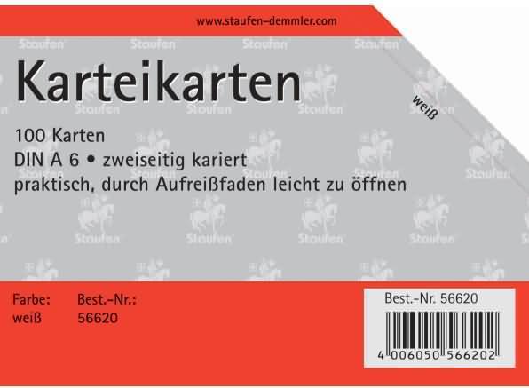 Actual product image Staufen Index cards A6/100 white chequered (A6, 180 g/m², 100 x)