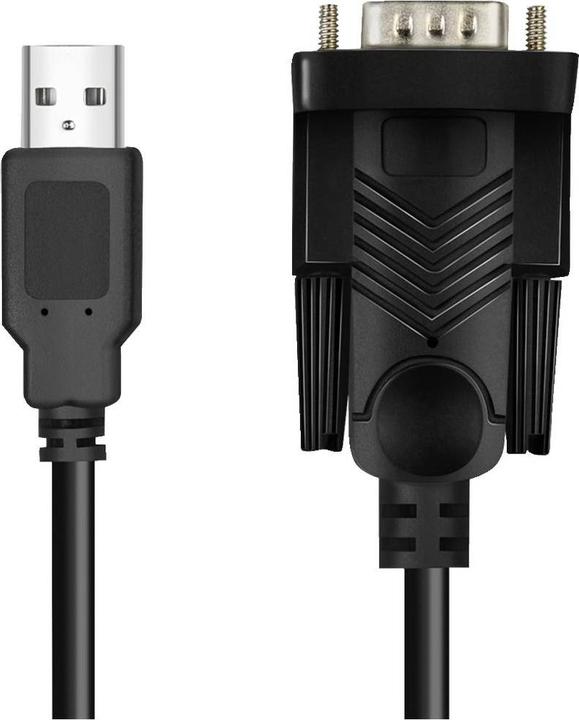 Actual product image LogiLink USB 2.0 RS232 adapter cable, black, 1.5 m Connectors: USB-A plug, DB9 plug (1.50 m)