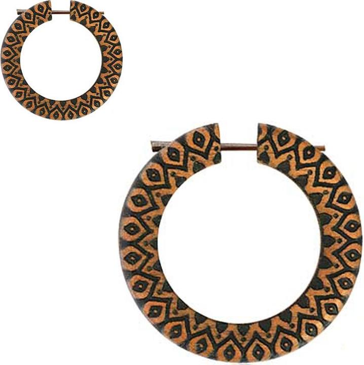Produktbild Star Piercing Ohrring Donut Muster Graviert aus Saba Holz (ohne Messing, Organisch)