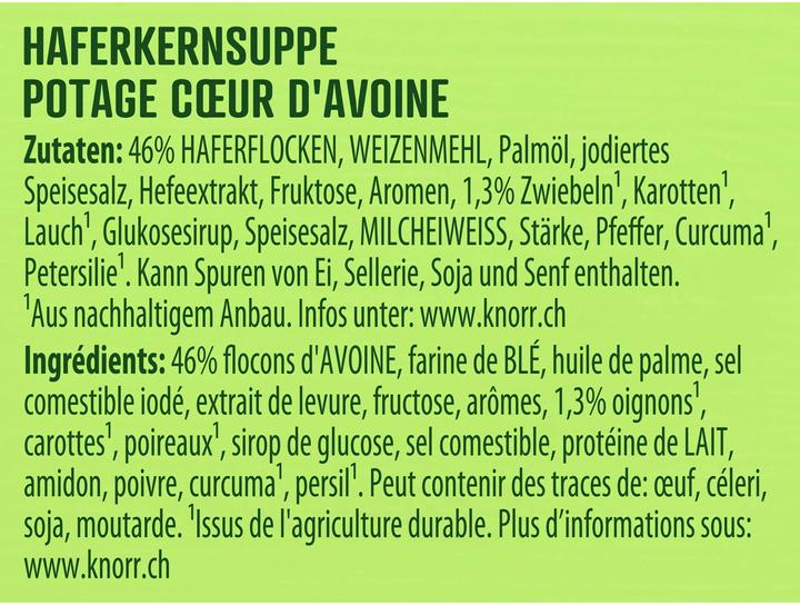 Valori nutrizionali e ingredienti Knorr Sacchetto per zuppa di chicchi d'avena, zuppa cremosa con porri e chicchi d'avena, facile da