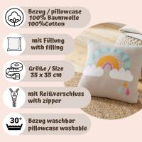 Produktbild Howa Dekokissen "Be happy" mit Regenbogen inkl. Füllung, taupe, Baumwolle, Strick, 35x35cm 8903 (35 x 35 cm)