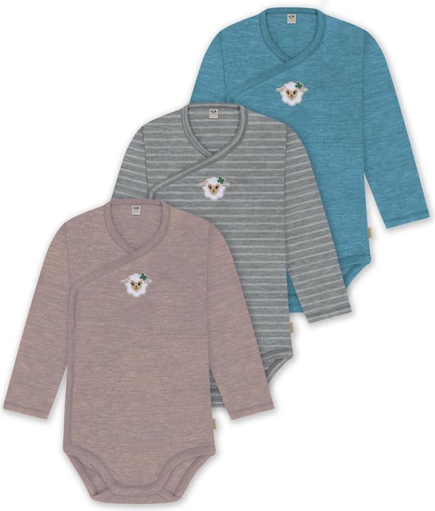 Actual product image Normani Set of 3 baby body wrap long sleeve toddler bodysuit made from merino wool - 9357 (74)
