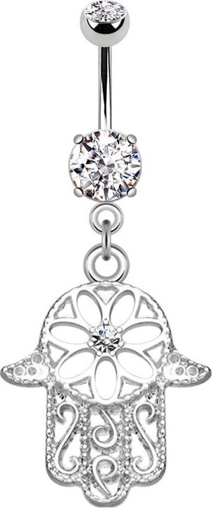 Star Piercing Banane silber mit Anhänger Hamsa verschnörkelt (Chirurgenstahl 316L, Messing)