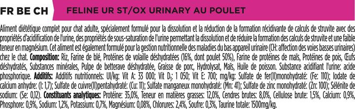 Valeurs nutritives et ingrédients Purina ONE PPVD UR St/Ox Urinary Chkn Cat1.5kg (Adulte, 1 pcs, 1500 g)