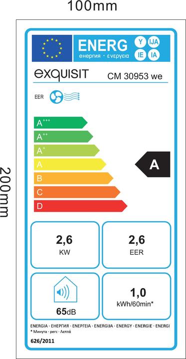 Label énergétique Exquisit CM 30953 (25 m², 9000 BTU/h)