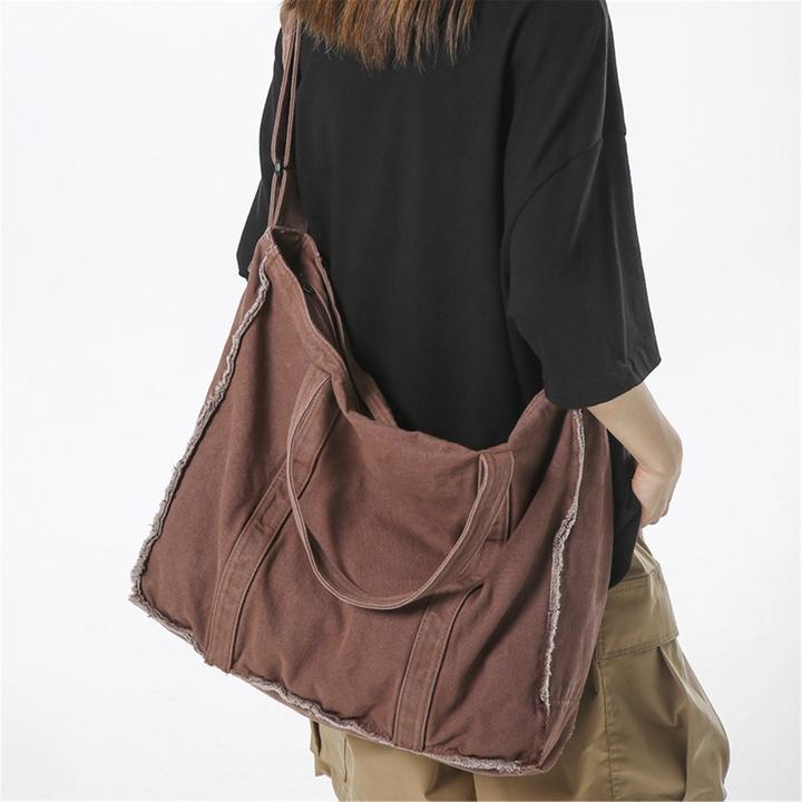 Produktbild Only-Bags.Store Einfache Canvas Tote Umhängetasche, einfache Umhängetasche, raue Kante Canvas Tasche, Student