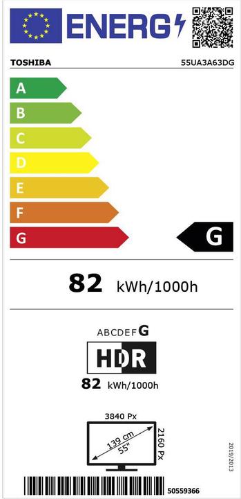 Energy Label Toshiba LED TV 55UA3A63DG Ultra HD (55", LED, 4K, 2020)