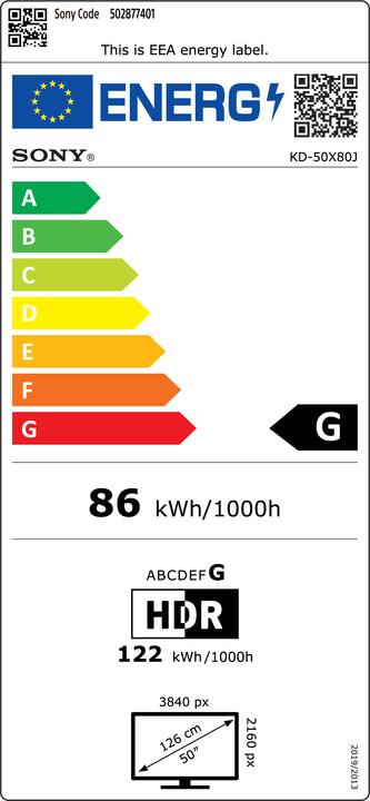 Energie-Label Sony KD50X80J (50", X80J, LCD, 4K, 2021)