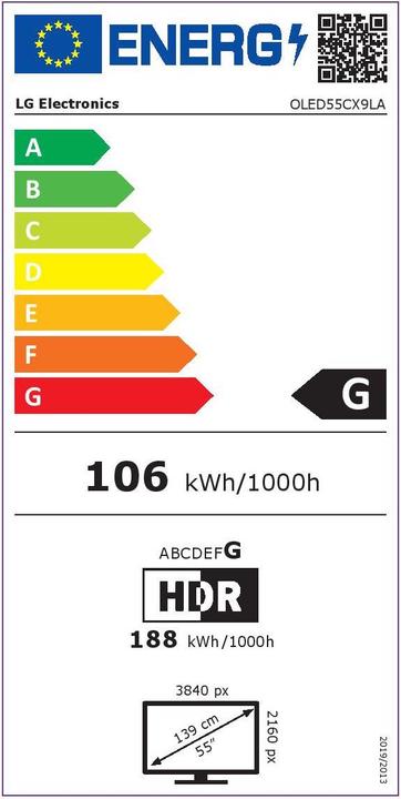 Energie-Label LG OLED55CX9LA (55", OLED, 4K, 2020)
