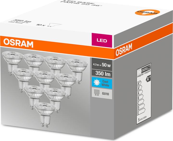 Productafbeelding Osram Basis PAR16 (GU10, 4.30 W, 350 lm, 10 x, F)