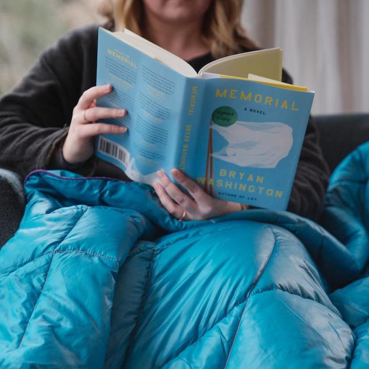 Actual product image Rumpl Travel Blanket Nanoloft Puffy Harbor Blue (Passport cover)