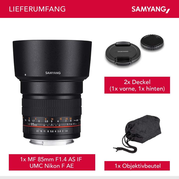 Produktbild Samyang 85mm f/1.4 AS IF UMC - Nikon F (Nikon F, APS-C / DX)