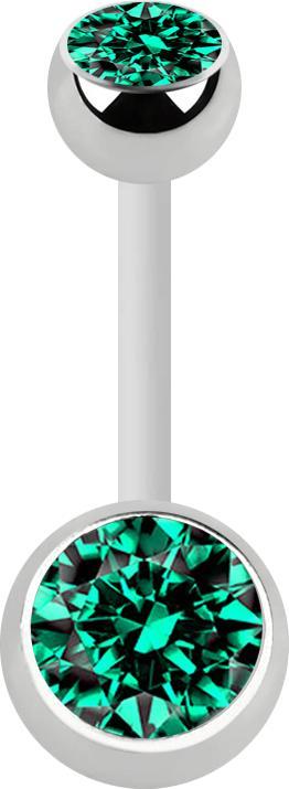 Produktbild Star Piercing Banane weiss mit zwei Kugeln silber Kristall türkis (Chirurgenstahl 316L, ohne Messing, Bioflex)