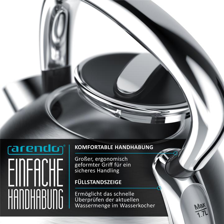 Immagine prodotto Arendo Bollitore da 1,7 l, 2200 W, acciaio inox, stile retrò vintage, protezione contro il (1.70 l)